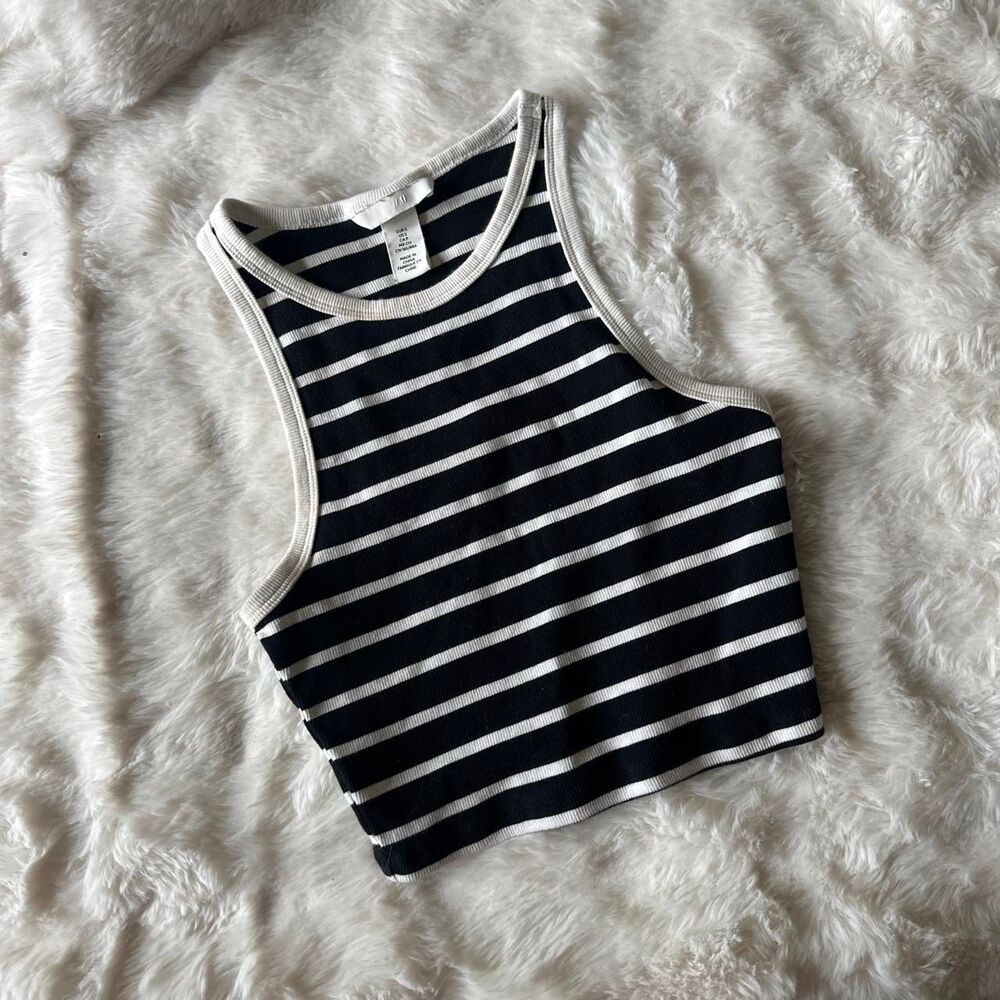 H-m Women's Black White Crop-top